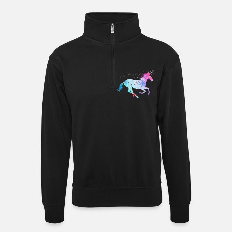 Einhorn mit Glitzer - Unisex Pullover mit Zip-Kragen - Schwarz