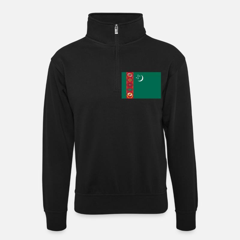 Turkmenistan Flagge - Unisex Pullover mit Zip-Kragen - Schwarz