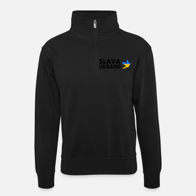 Slava ukraini - Unisex Pullover mit Zip-Kragen - Schwarz