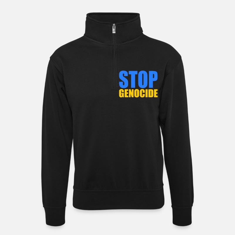 Stop genocide - Unisex sweater with zip collar - black