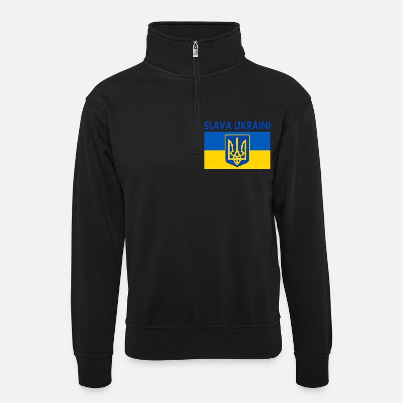 Slava ukraini - Unisex Pullover mit Zip-Kragen - Schwarz