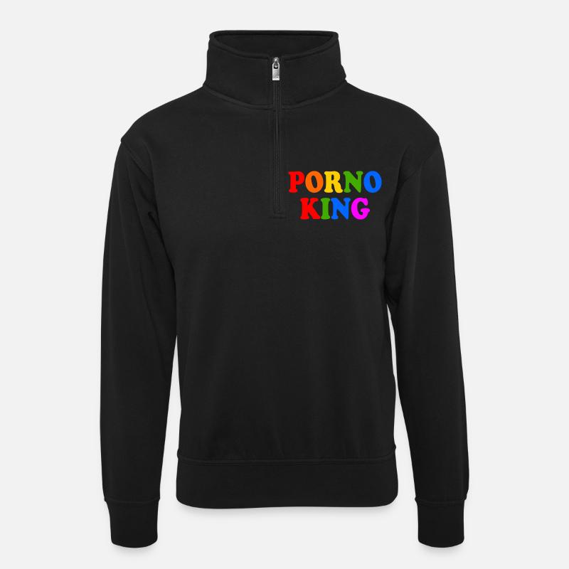 Porno king - Unisex Pullover mit Zip-Kragen - Schwarz