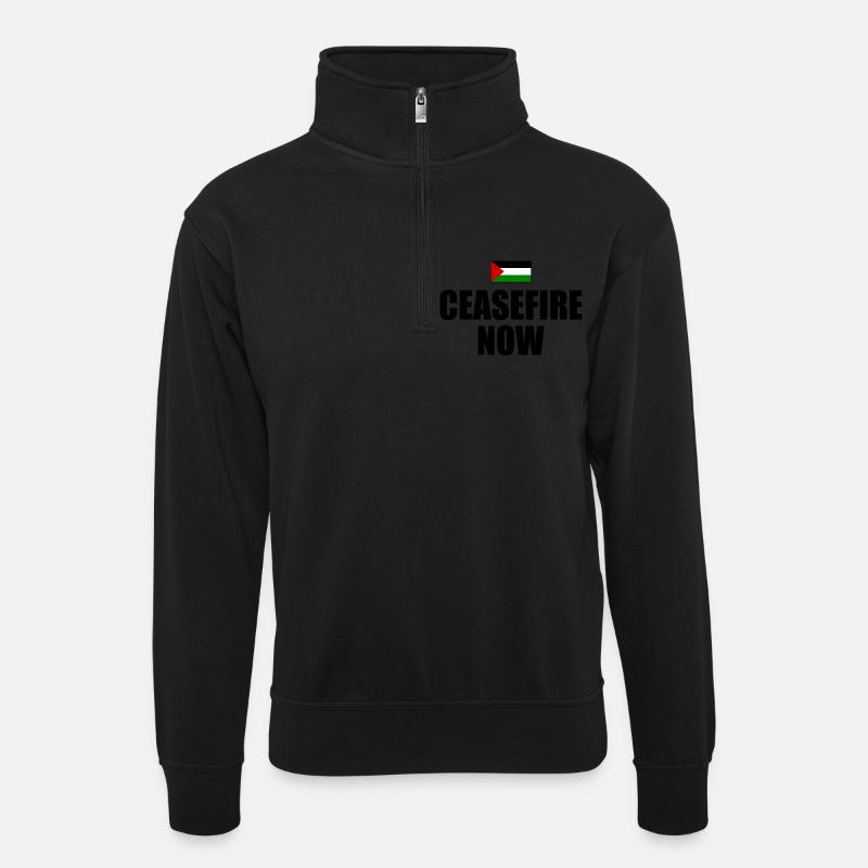 Ceasefire now free palestine - Unisex Pullover mit Zip-Kragen - Schwarz