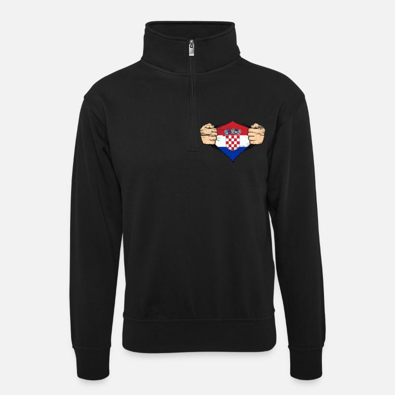 Drapeau de la Croatie utilisé - Sweat col montant zippé unisexe - noir