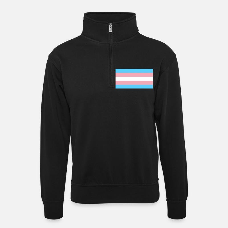 Trans-Flagge Design - Unisex Pullover mit Zip-Kragen - Schwarz