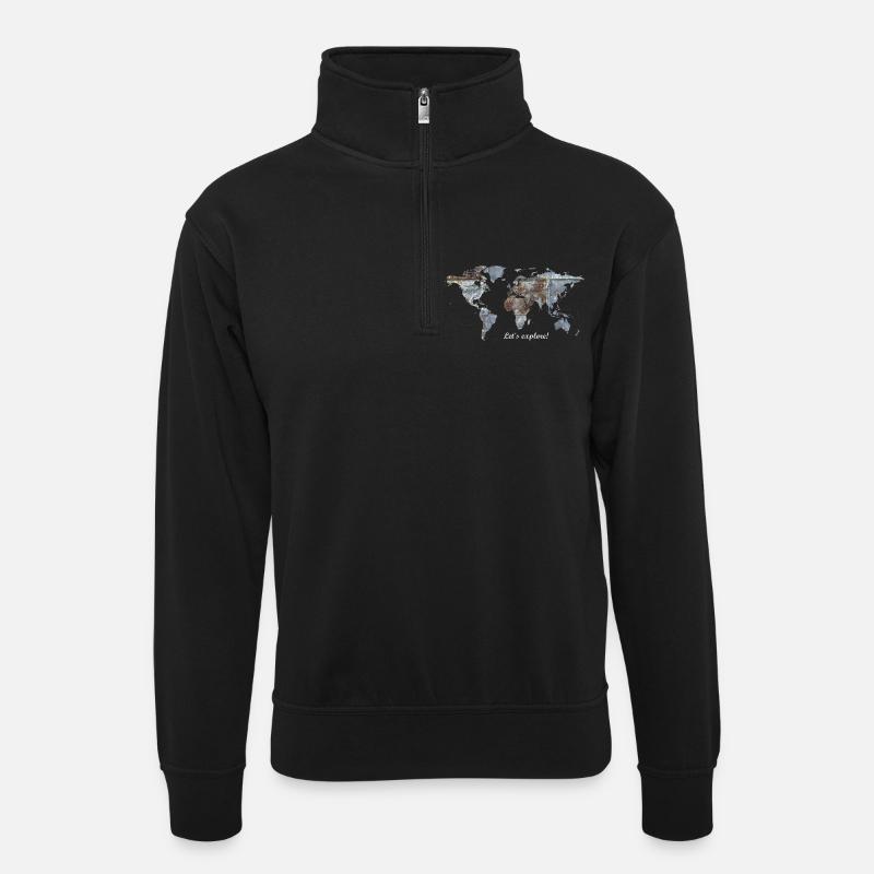 Weltkarte - Let's explore! - Unisex Pullover mit Zip-Kragen - Schwarz