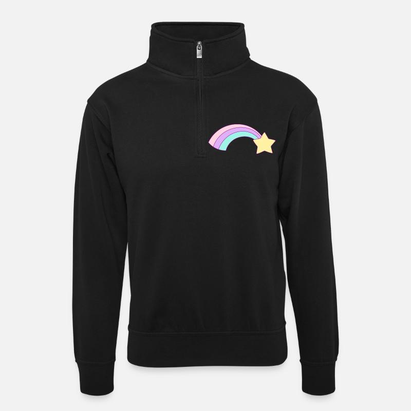 Regenbogen - Unisex Pullover mit Zip-Kragen - Schwarz