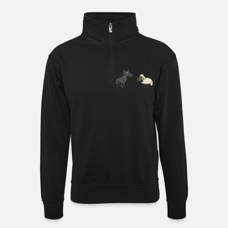 Wolf Schaf - Unisex Pullover mit Zip-Kragen - Schwarz