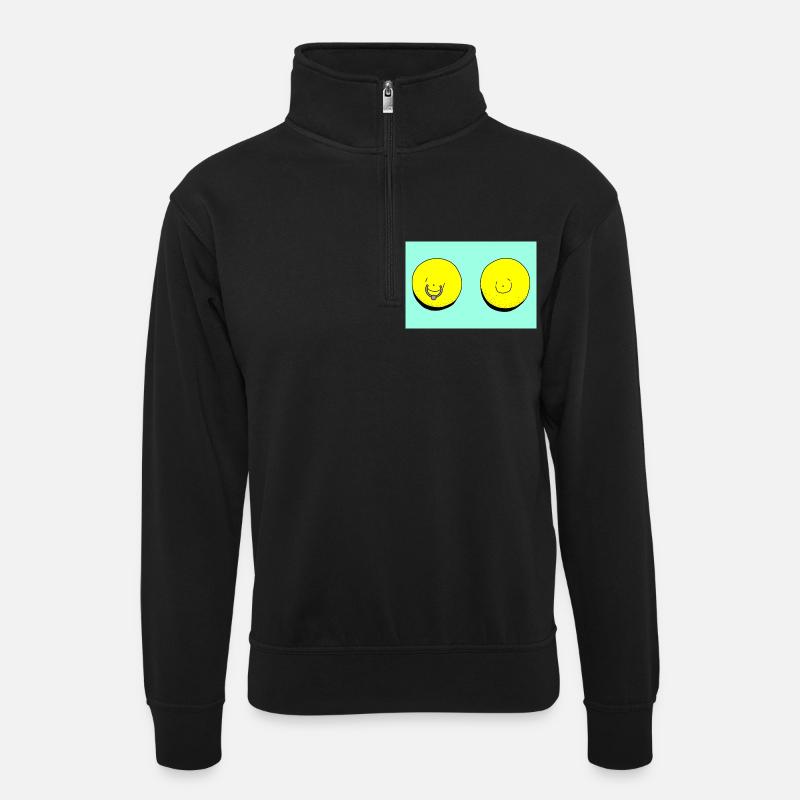 lemon piercing turquoise - Unisex sweater with zip collar - black