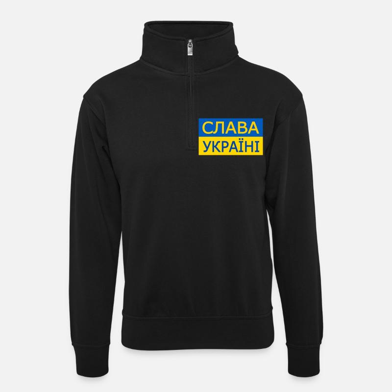 Slava ukraini - Unisex Pullover mit Zip-Kragen - Schwarz