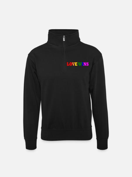 Love wins - Unisex sweater with zip collar - black
