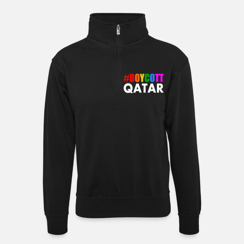 Boycott qatar - Unisex sweater with zip collar - black