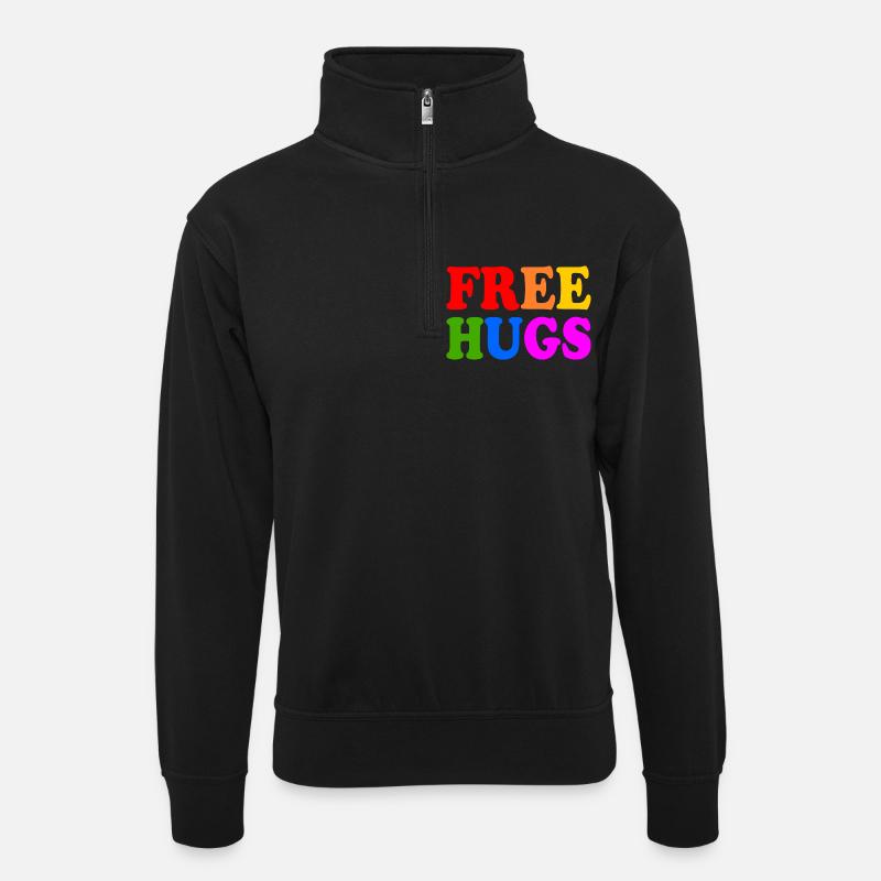 Free hugs - Unisex Pullover mit Zip-Kragen - Schwarz