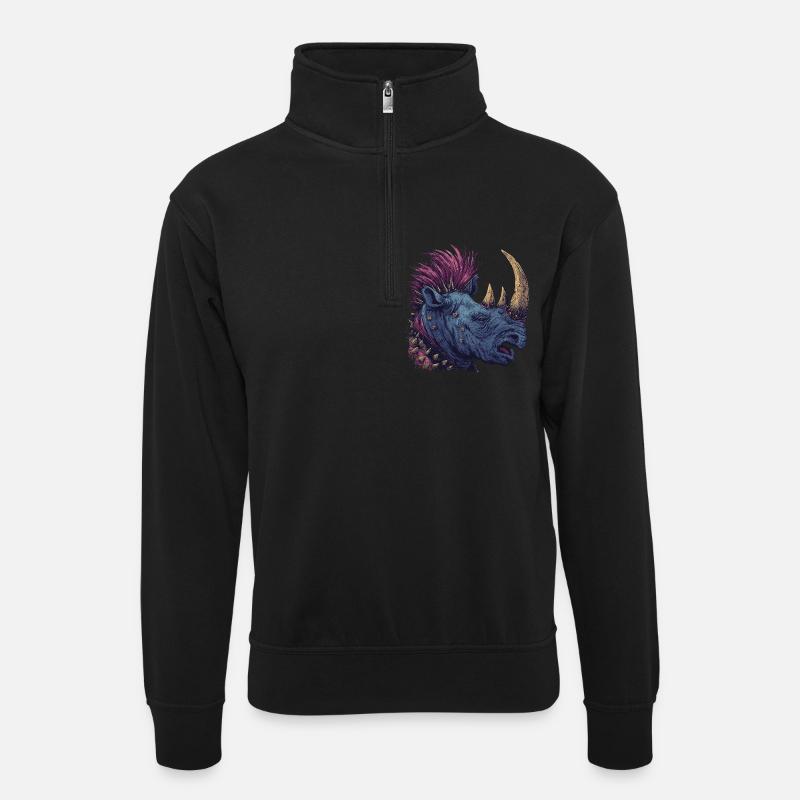 Fantasy Punkrock Rhino - Unisex sweater with zip collar - black