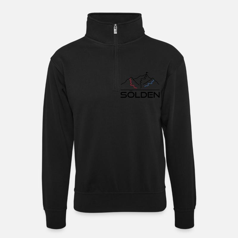 Wintersport Skipiste Sölden - Unisex Pullover mit Zip-Kragen - Schwarz