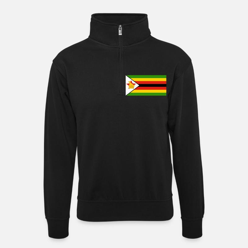Simbabwe - Unisex Pullover mit Zip-Kragen - Schwarz