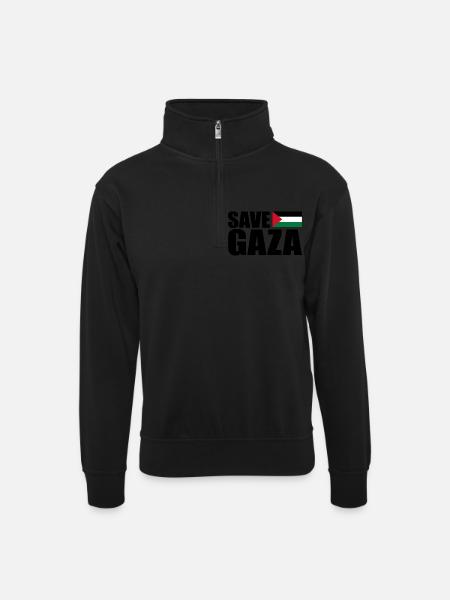 Save gaza - Unisex sweater with zip collar - black
