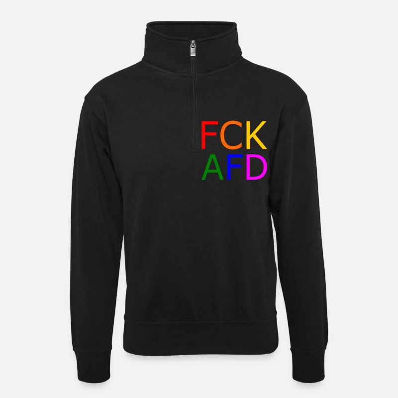 Fck afd - Unisex Pullover mit Zip-Kragen - Schwarz