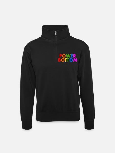 Power bottom - Unisex Pullover mit Zip-Kragen - Schwarz