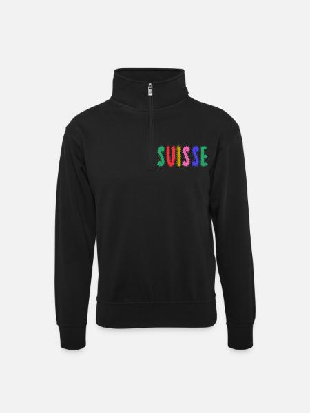 SUISSE. PAYS - Sweat col montant zippé unisexe - noir