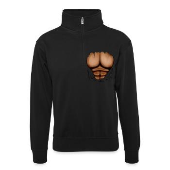 Ripped Muscles, six pack, chest T-shirt - Unisex sweater with zip collar - black - Front