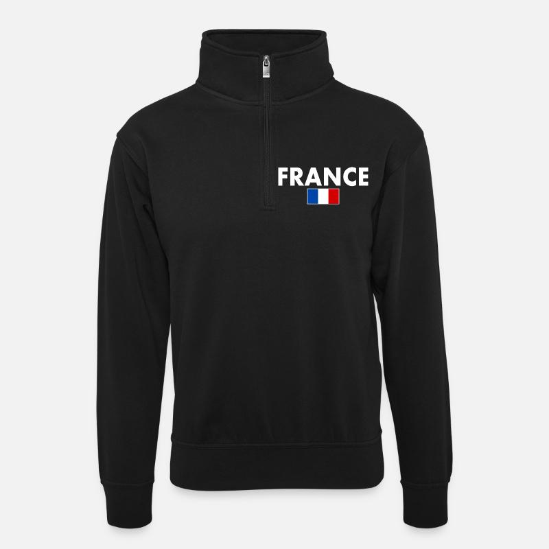 Frankreich - Unisex Pullover mit Zip-Kragen - Schwarz