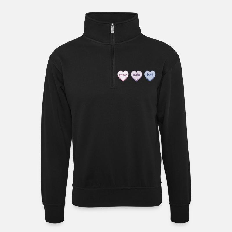 Sweet cute hot - Unisex sweater with zip collar - black