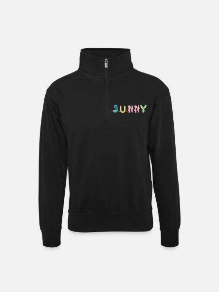 Sunny - Unisex Pullover mit Zip-Kragen - Schwarz