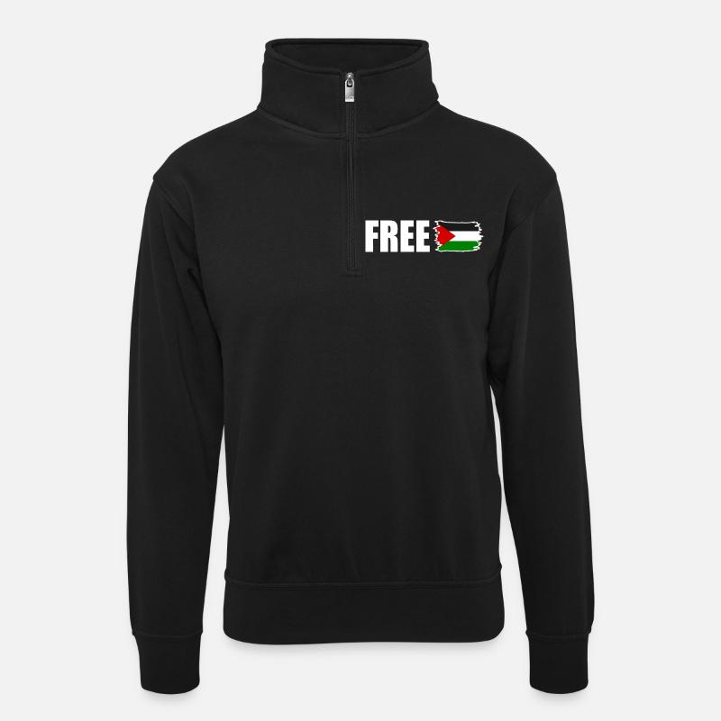 Free palestine - Unisex sweater with zip collar - black