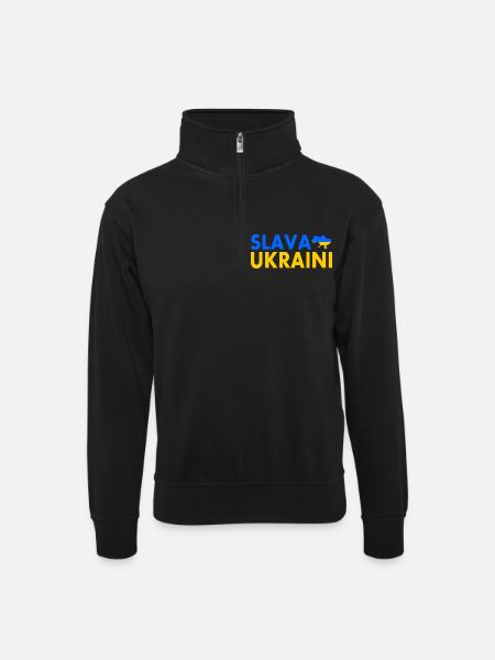 Slava ukraini - Unisex sweater with zip collar - black