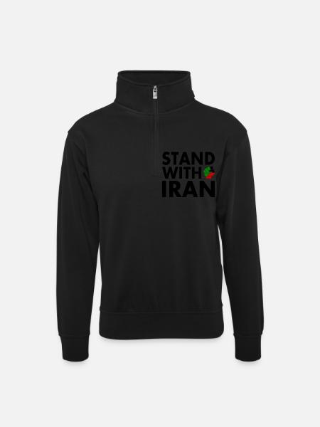 Stand with iran - Unisex Pullover mit Zip-Kragen - Schwarz