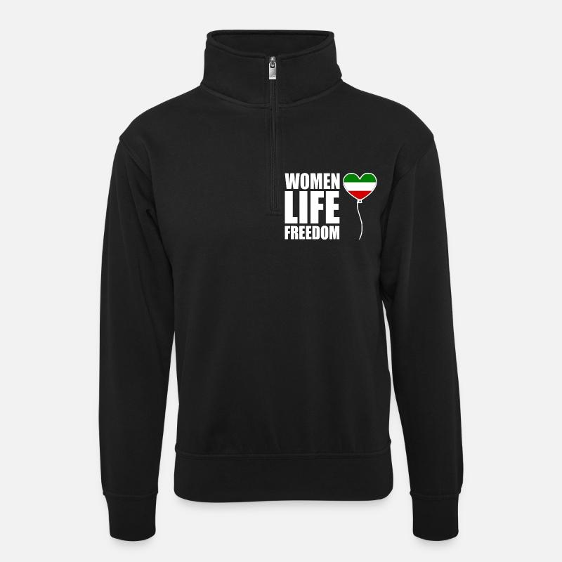 Women life freedom - Unisex Pullover mit Zip-Kragen - Schwarz