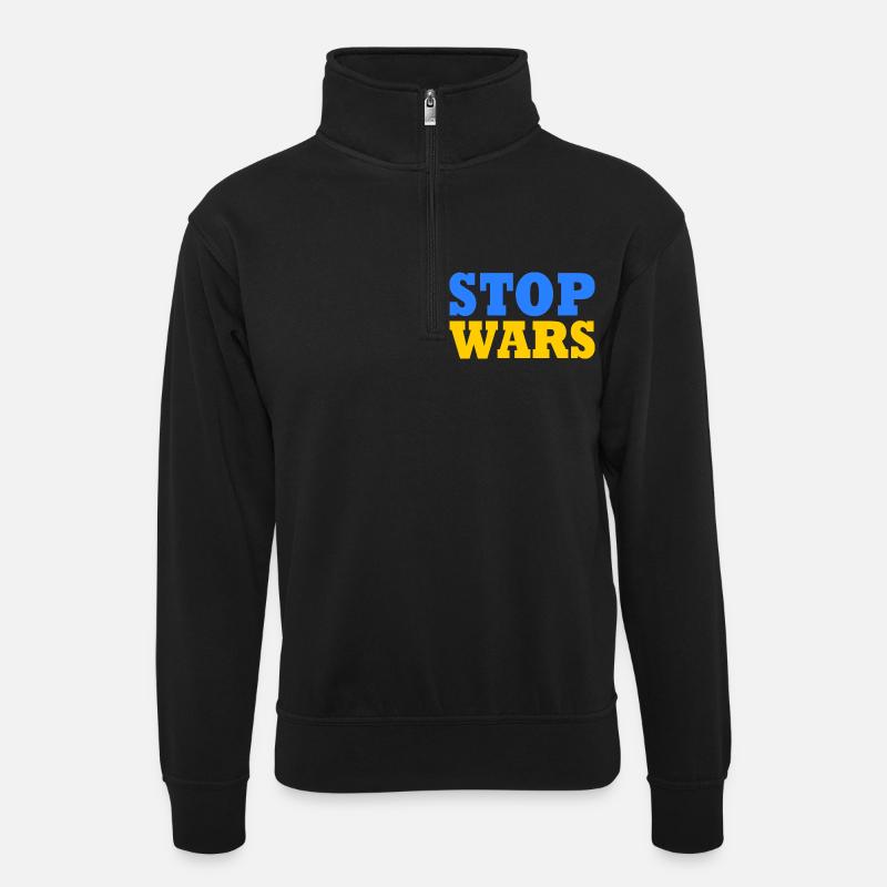 Stop war - Unisex Pullover mit Zip-Kragen - Schwarz
