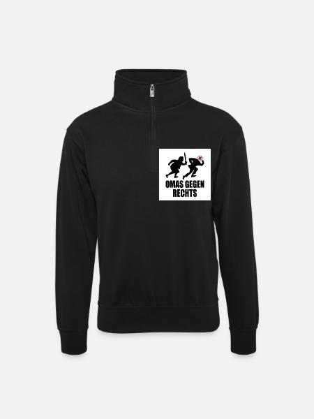Omas gegen rechts - Unisex Pullover mit Zip-Kragen - Schwarz