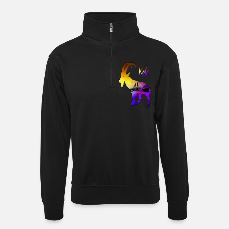 Köln Geißbock Hennes - Unisex Pullover mit Zip-Kragen - Schwarz