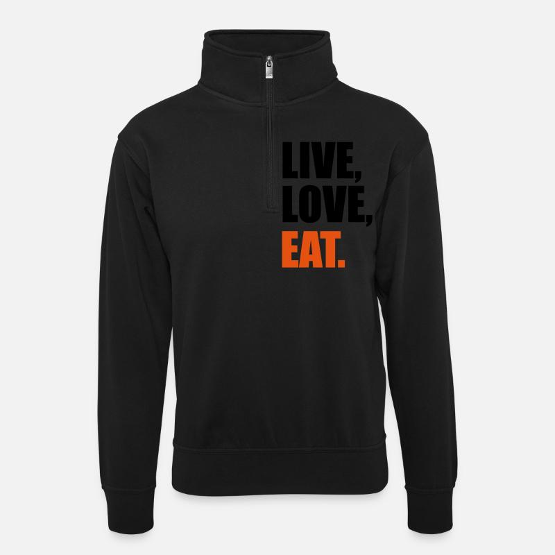eat - Unisex Pullover mit Zip-Kragen - Schwarz