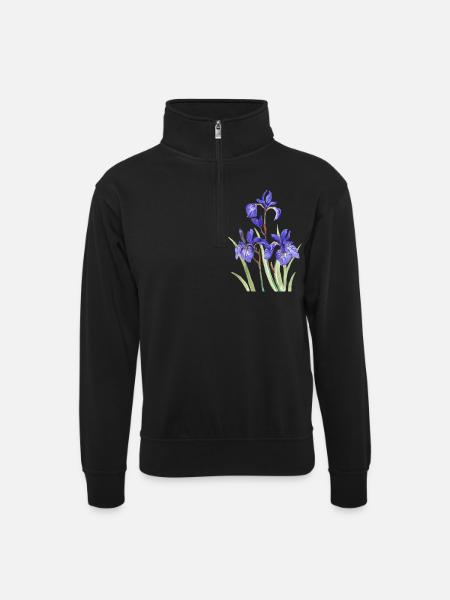 Lila Iris - Unisex Pullover mit Zip-Kragen - Schwarz