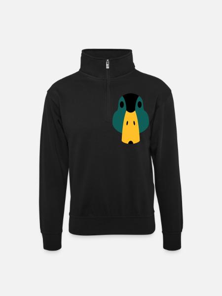 Ente / stilisiert - Unisex Pullover mit Zip-Kragen - Schwarz