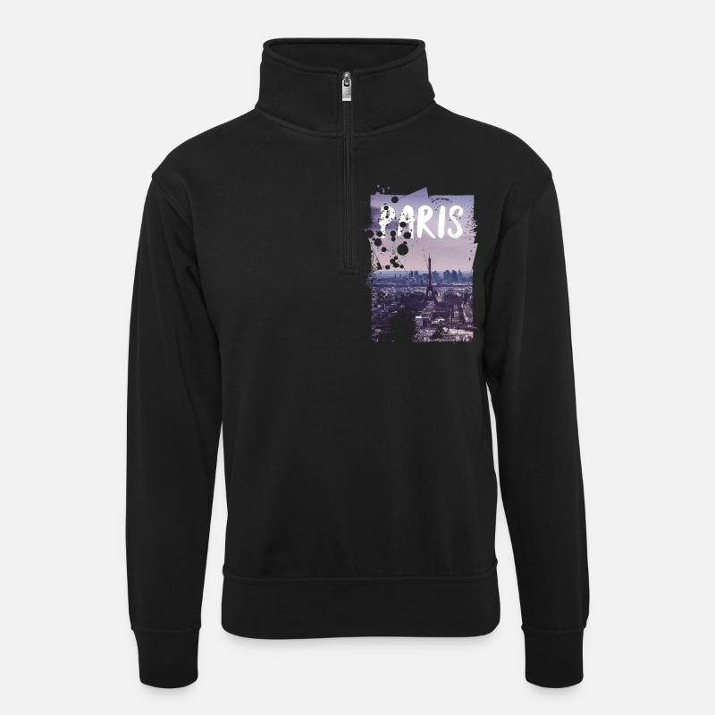 Paris - Unisex Pullover mit Zip-Kragen - Schwarz