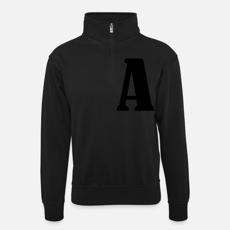 A - Unisex Pullover mit Zip-Kragen - Schwarz