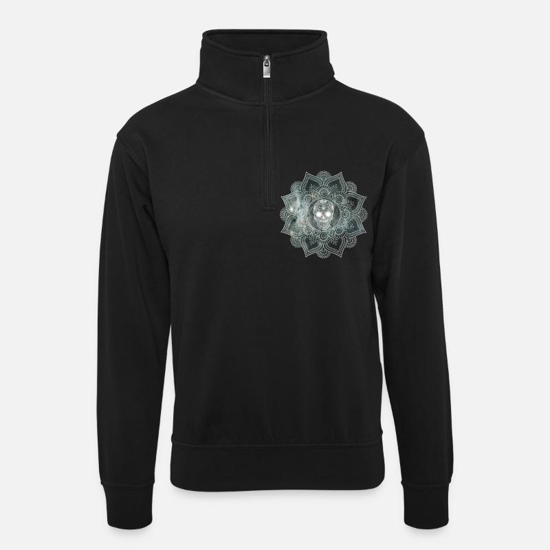 Mandala skull - Unisex sweater with zip collar - black