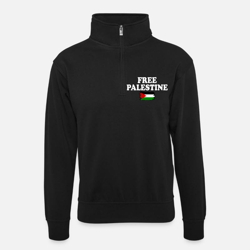 Free palestine - Unisex Pullover mit Zip-Kragen - Schwarz