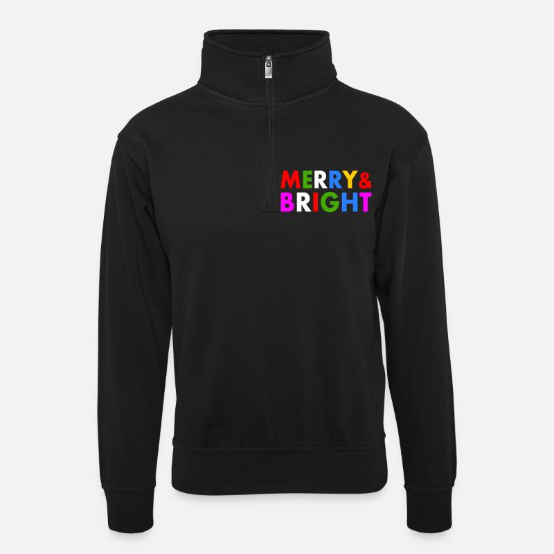 Merry and bright - Unisex Pullover mit Zip-Kragen - Schwarz