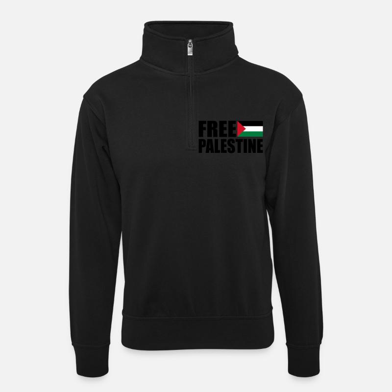 Free palestine - Unisex Pullover mit Zip-Kragen - Schwarz