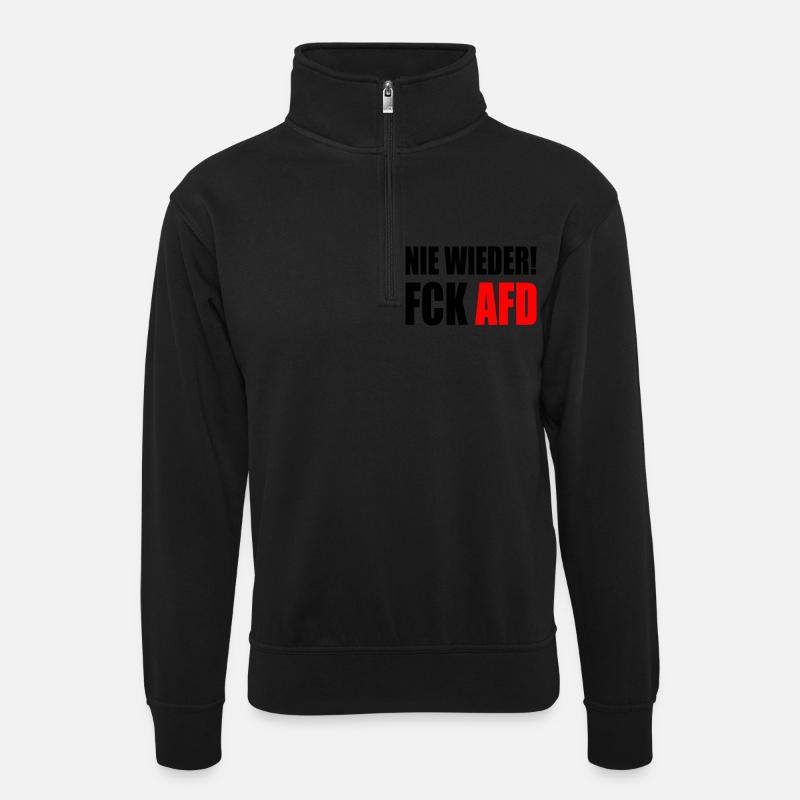 Fuck afd - Unisex Pullover mit Zip-Kragen - Schwarz