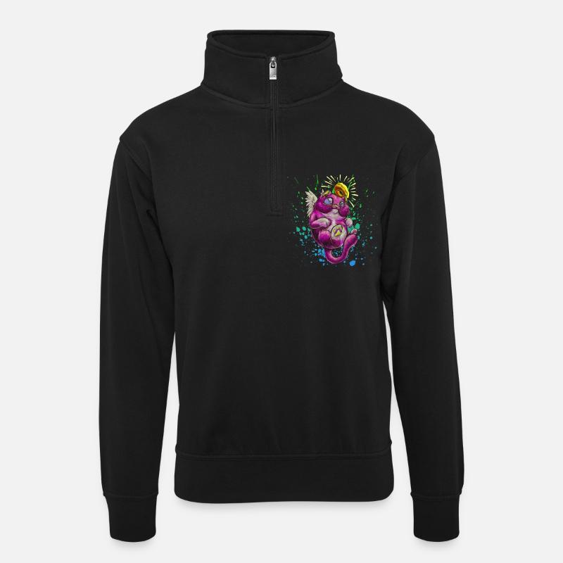 Holy Cat - Unisex Pullover mit Zip-Kragen - Schwarz