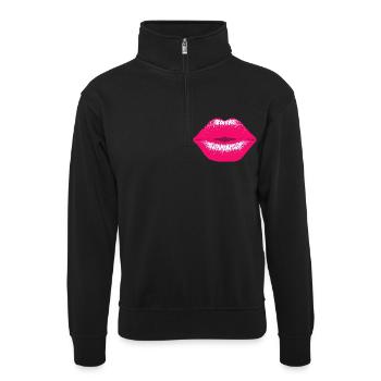 Pinker Kussmund Lipstick Lippenstift Schmatzer lip - Unisex Pullover mit Zip-Kragen - Schwarz - Vorne
