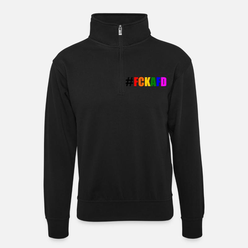 Fck afd - Unisex Pullover mit Zip-Kragen - Schwarz