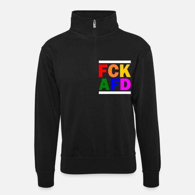 Fck afd - Unisex Pullover mit Zip-Kragen - Schwarz