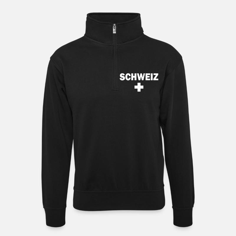 Schweiz - Unisex Pullover mit Zip-Kragen - Schwarz